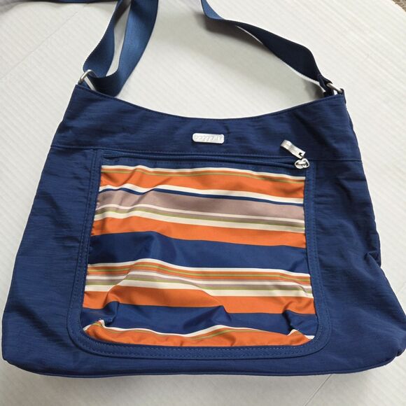 BAGGALLINI Navy Pacific Blue Stripes CROSSBODY SHOULDER BAG Adjustable 14x11" - Picture 2 of 12